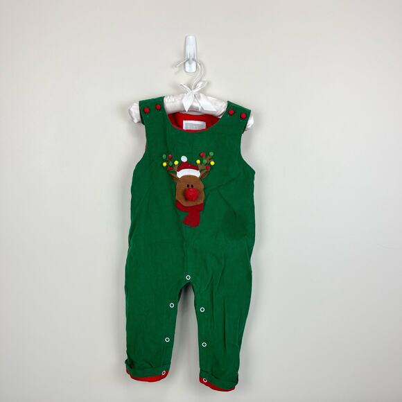 Lil Cactus Green Corduroy Rudolph Longall Overalls 18-24 Months - Picture 1 of 8